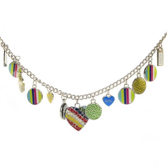 Coach Stripe Heart Silver Necklaces CYU - Click Image to Close